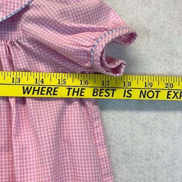 Vtg KELLY'S KIDS Dress Girl 7-8 Pink White Gingham Short Sleeve Peterpan Collar - Picture 7 of 13